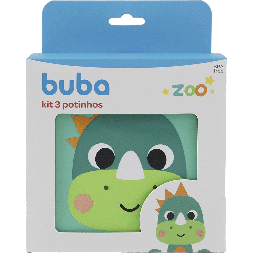 KIT 3 POTINHOS BUBAZOO DINO POTE LANCHEIRA