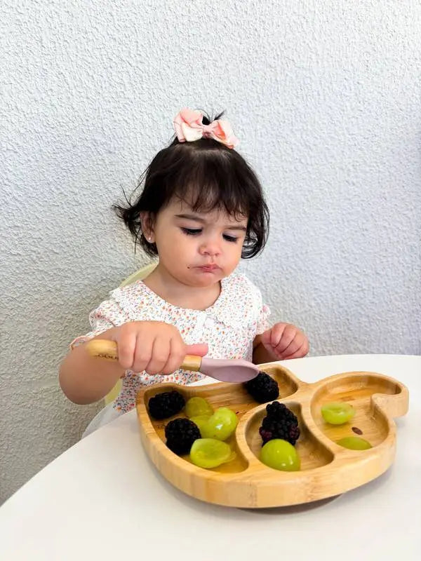 Prato de Bambu com Divisórias e Ventosa Elefante Green - Clingo