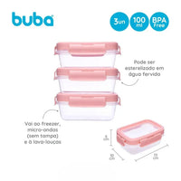 Kit 3 Potinhos Herméticos Rosa 100ml - Buba