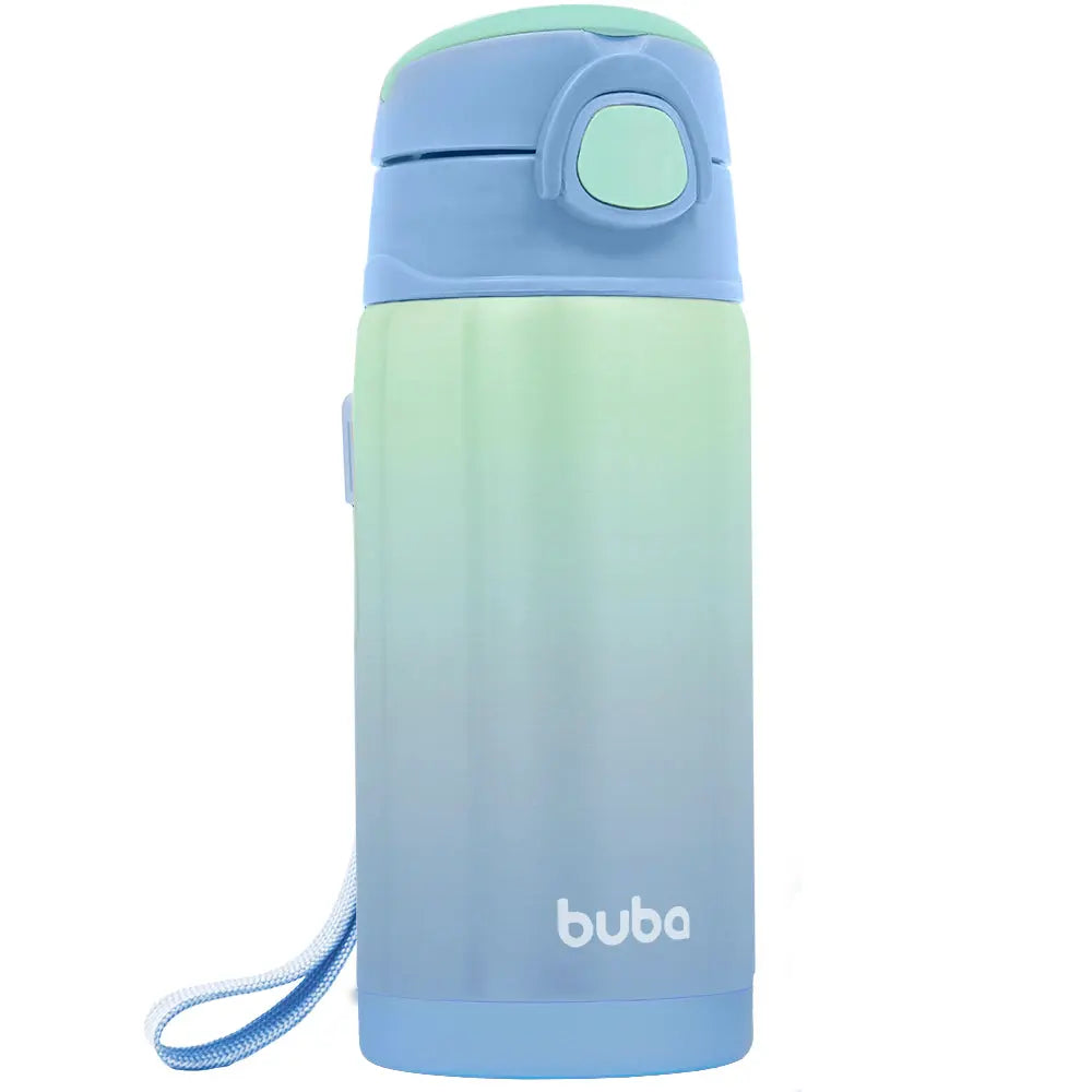 Garrafinha Térmica Infantil Com Canudo 400ml Azul - Buba