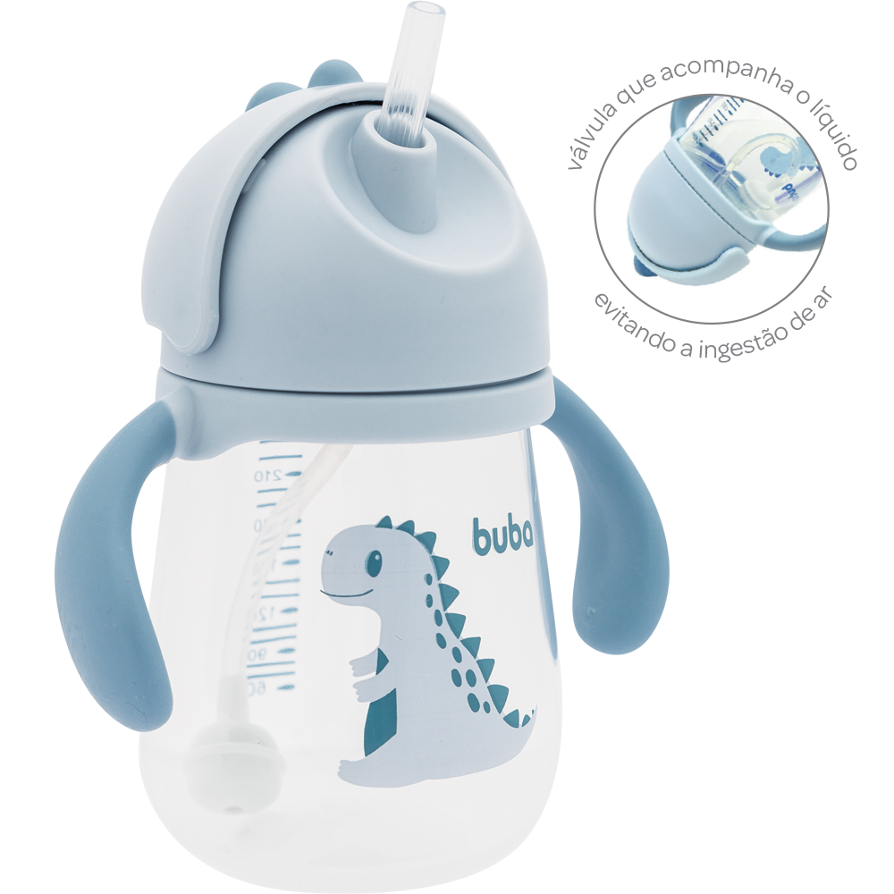 Copo com Canudo Anticólica Dino Azul