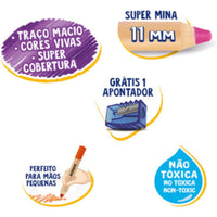 Lápis De Cor Jumbo Redondo 12 Cores + Apontador - Acrilex