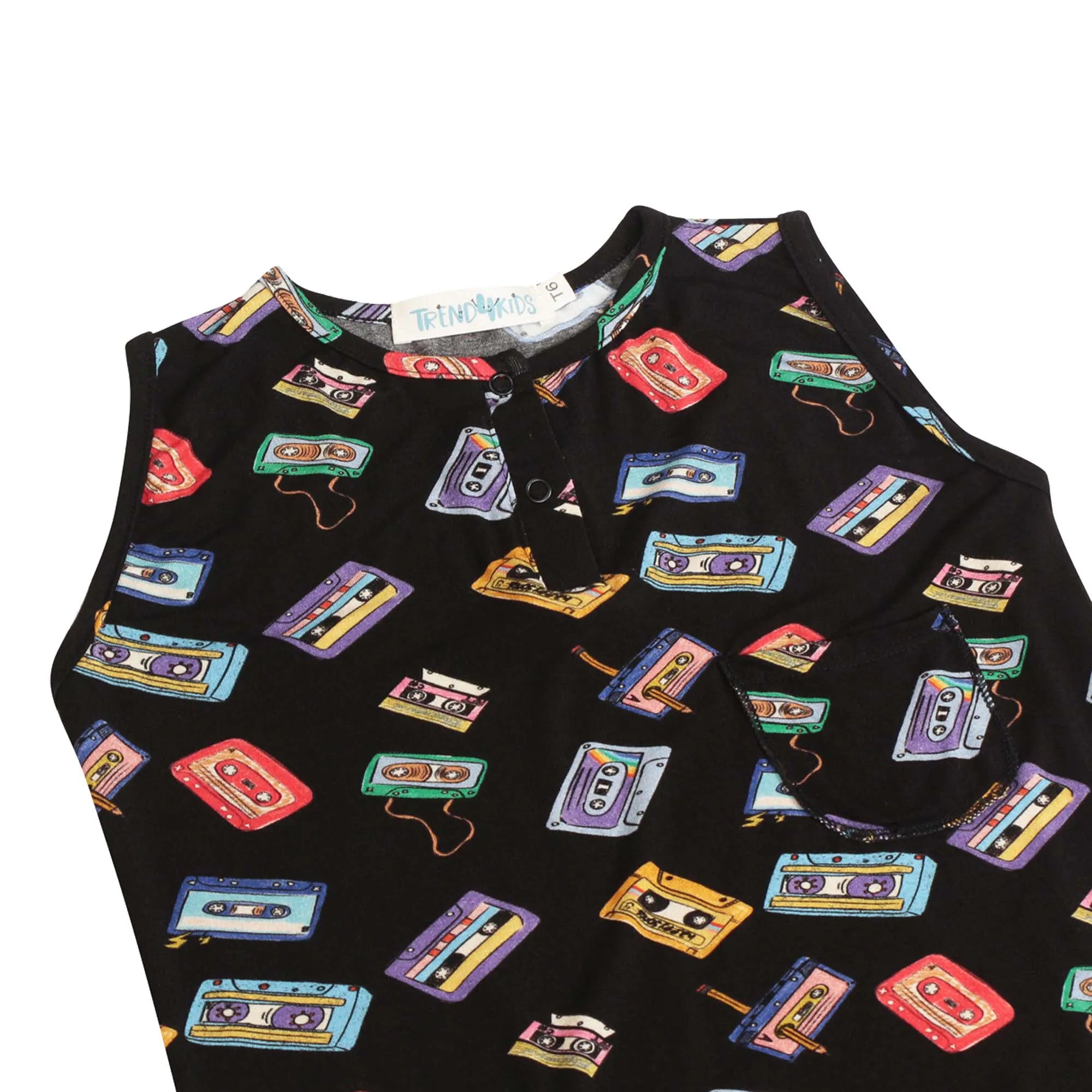 Macacão Regata Infantil Fitas Cassete Preta - Trend4kids