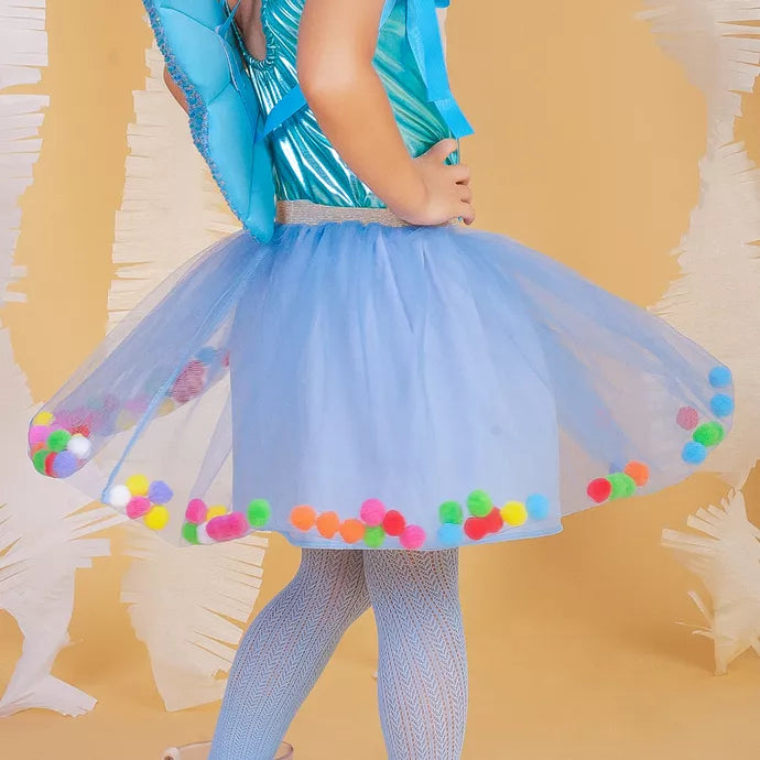 Saia Tule Pompom Azul - Minibossa