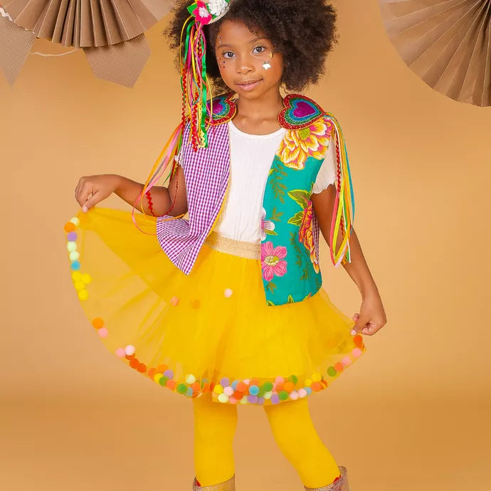 Saia Tule Pompom Amarelo - Minibossa