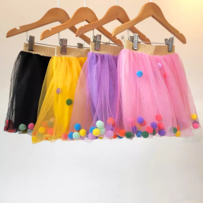 Saia Tule Pompom Preto Halloween - Minibossa